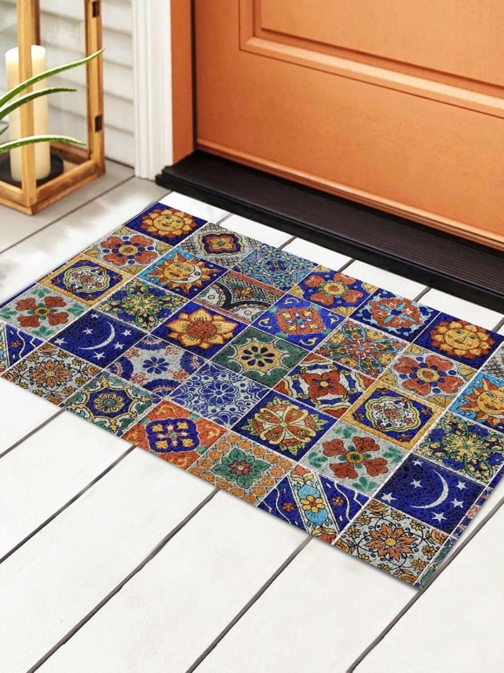 Talavera Mexican Tiles Non-Slip, Washable Rug / Mat - 16x24